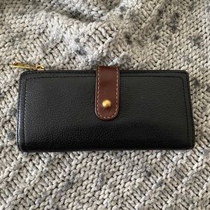 Fossil Black Brown Brass Wallet Leather Tab